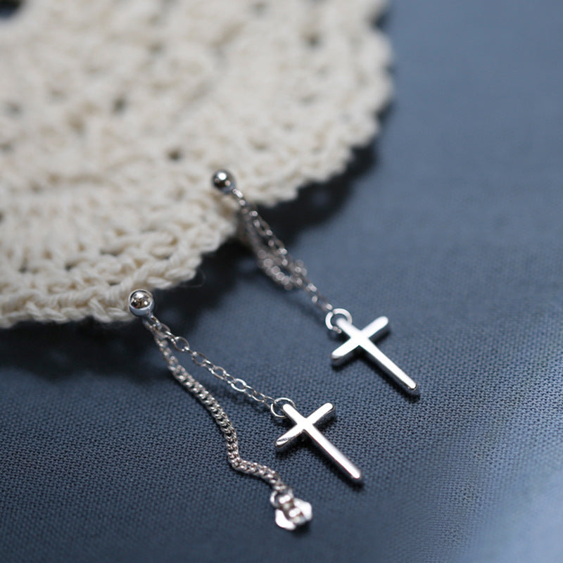 Cross Earrings Sterling Silver Women's Cool Style-Jewearrings