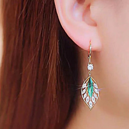 Shining Zircon Green Leaves Ear Clip Trendy Elegant Earrings-Jewearrings