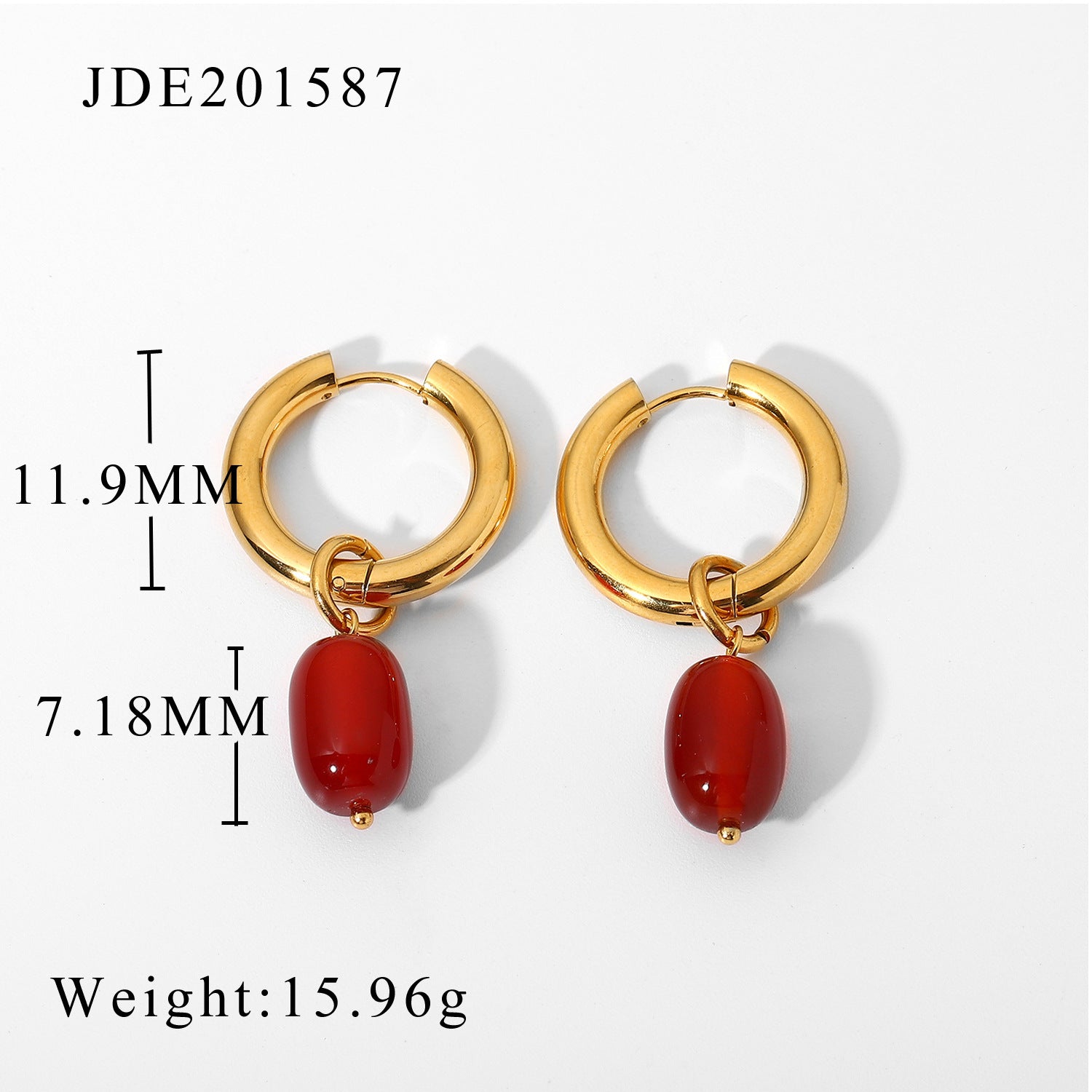 Women's Double Gold Plated Onyx Stone Pendant Stainless Steel Earrings-Jewearrings