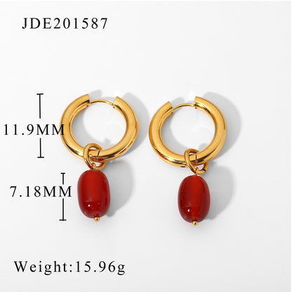 Women's Double Gold Plated Onyx Stone Pendant Stainless Steel Earrings-Jewearrings