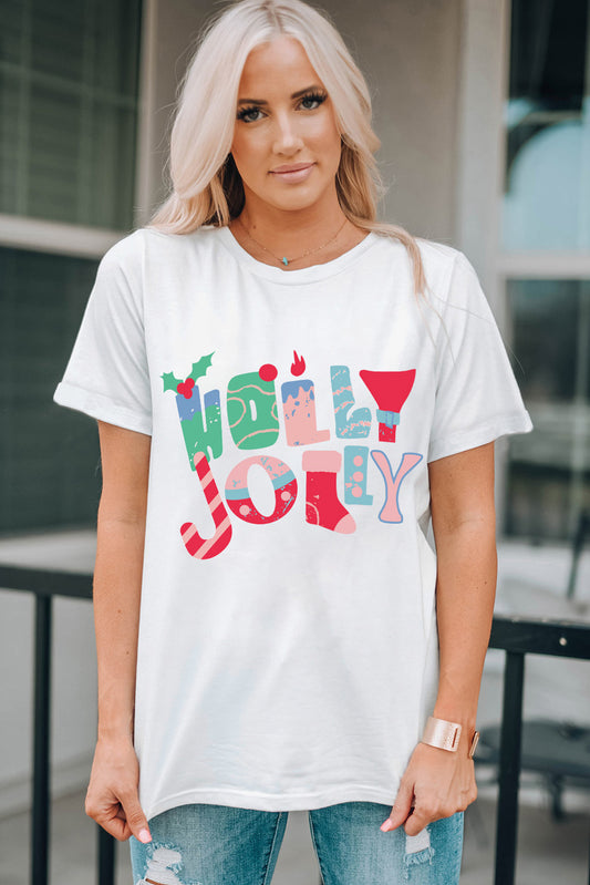 HOLLY JOLLY Round Neck Short Sleeve T-Shirt-Jewearrings