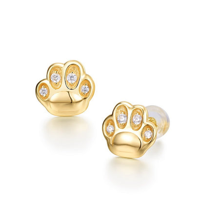 Kitten Cat's Claw Zircon Stud Earrings 9K Yellow Gold Women's Earrings-Jewearrings