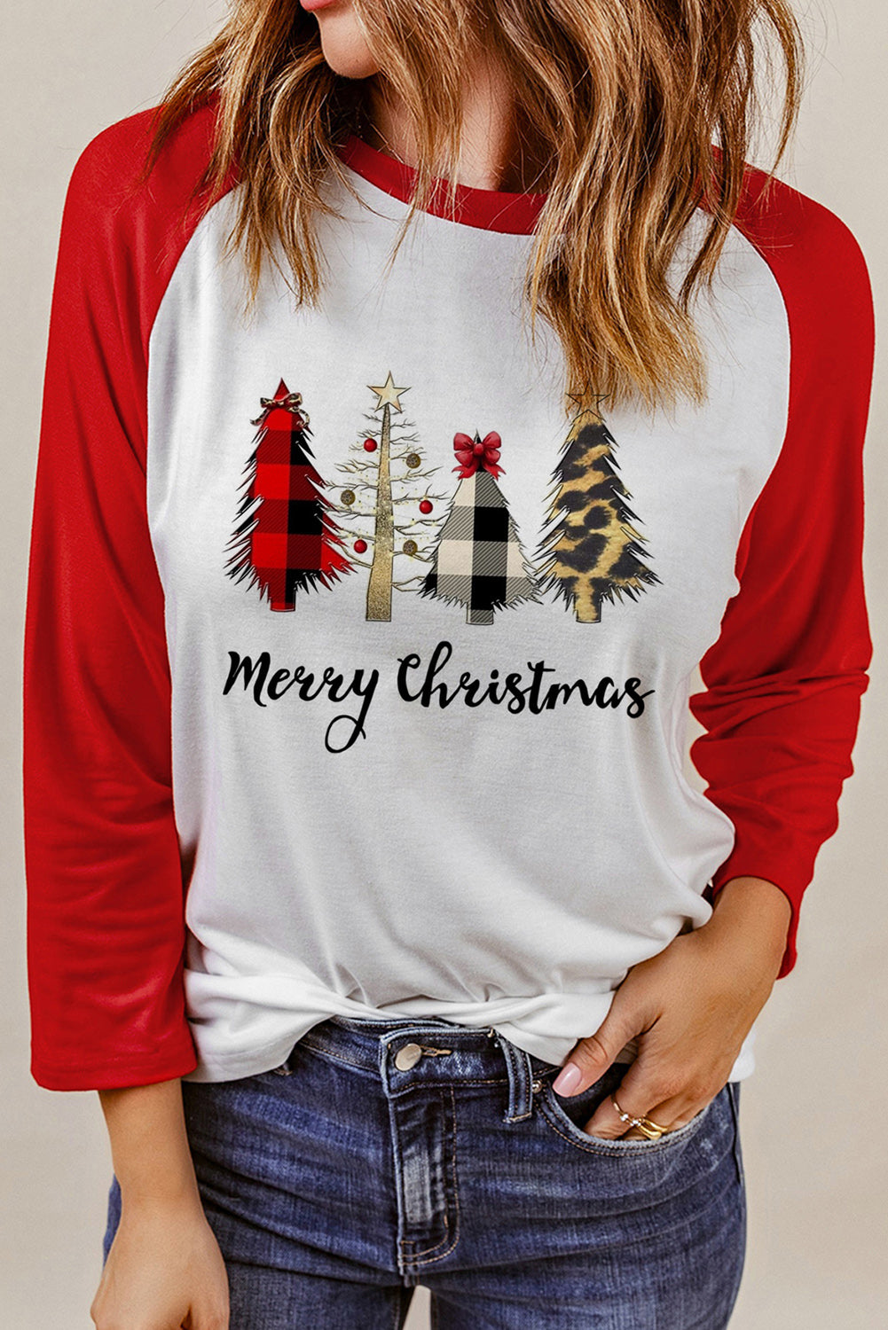 Christmas Tree Graphic Round Neck Long Sleeve T-Shirt-Jewearrings