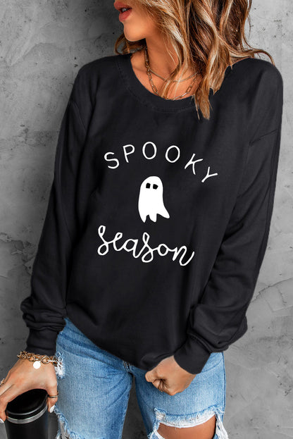 Round Neck Long Sleeve SPOOKY SEASON Graphic Sweatshirt-Jewearrings