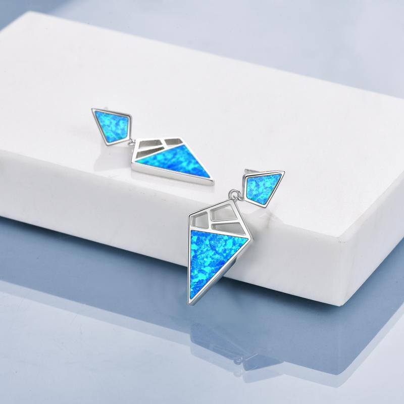 925 Sterling Silver Geometric With Opal Dangle Drop Stud Earrings-Jewearrings