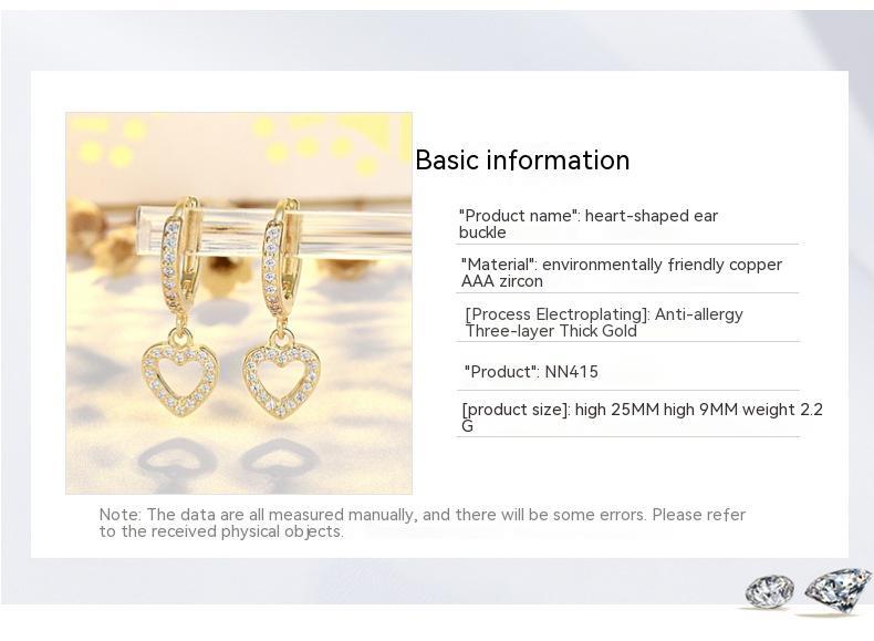 New French Retro S925 Sterling Silver Full Inlaid Love Heart Earrings High-grade Light Luxury Ear Clip Gold Plated-Jewearrings