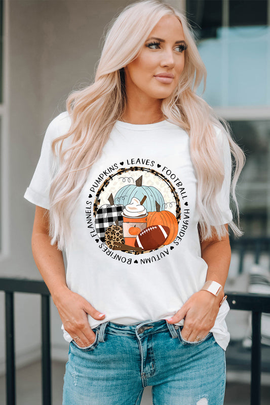 Pumpkin Graphic Round Neck Cuffed T-Shirt-Jewearrings