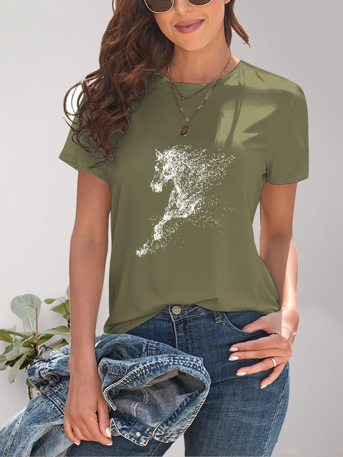 Horse Round Neck Short Sleeve T-Shirt-Jewearrings