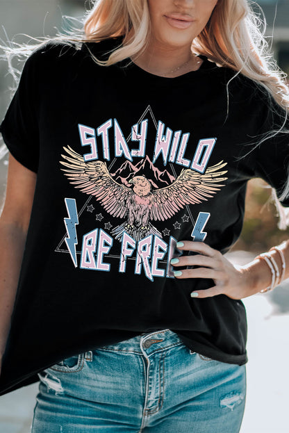 STAY WILD BE FREE Graphic Round Neck Tee-Jewearrings