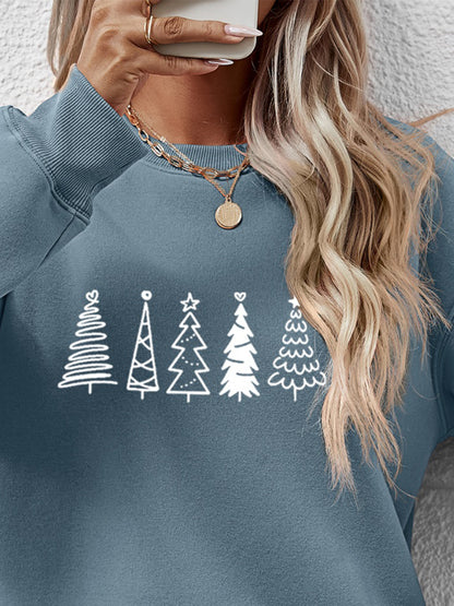 Christmas Tree Graphic Drop Shoulder Sweatshirt-Jewearrings