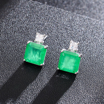 Ectangular Emerald Emerald Earrings With High-end Temperament-Jewearrings