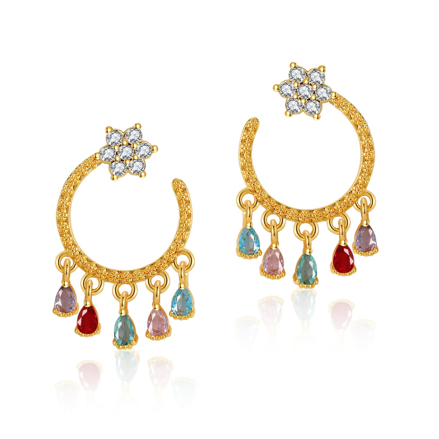 Niche Zircon Stud Earrings Brass Plated Bohemian Style-Jewearrings