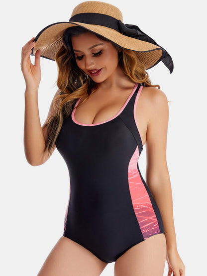 Scoop Neck Wide Strap One-Piece Swimwear-Jewearrings