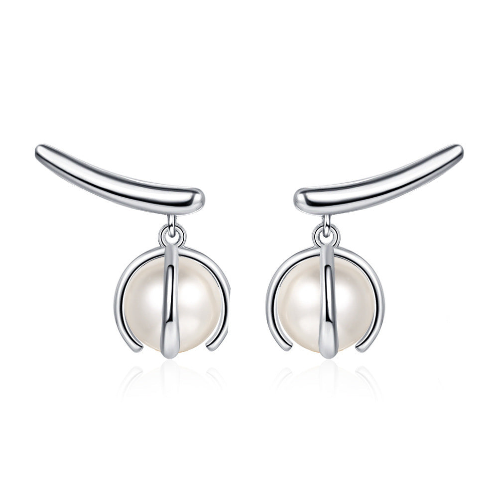 Women's Fashion Temperament Sterling Silver Pearl Leaf Earrings-Jewearrings