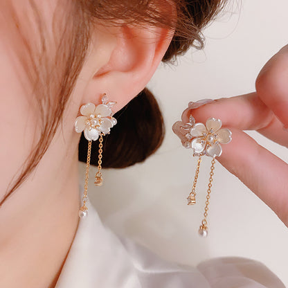 Art And Fashion 3D Petal Tassel Earrings S925 Silver Needle-Jewearrings