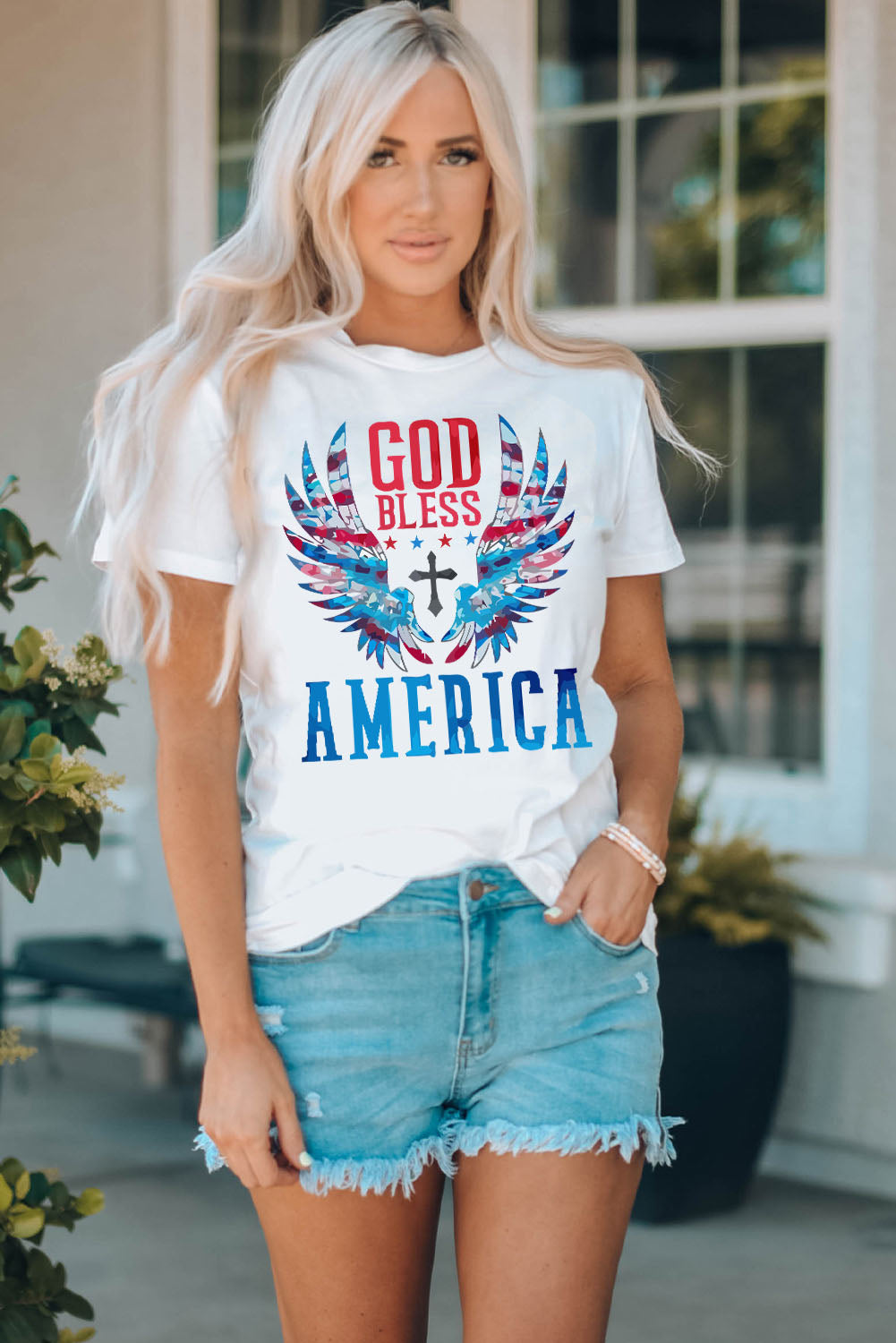 GOD BLESS AMERICA Cuffed Tee Shirt-Jewearrings