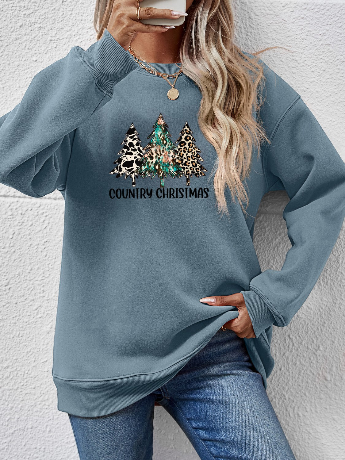 Graphic Round Neck Dropped Shoulder Sweatshirt-Jewearrings