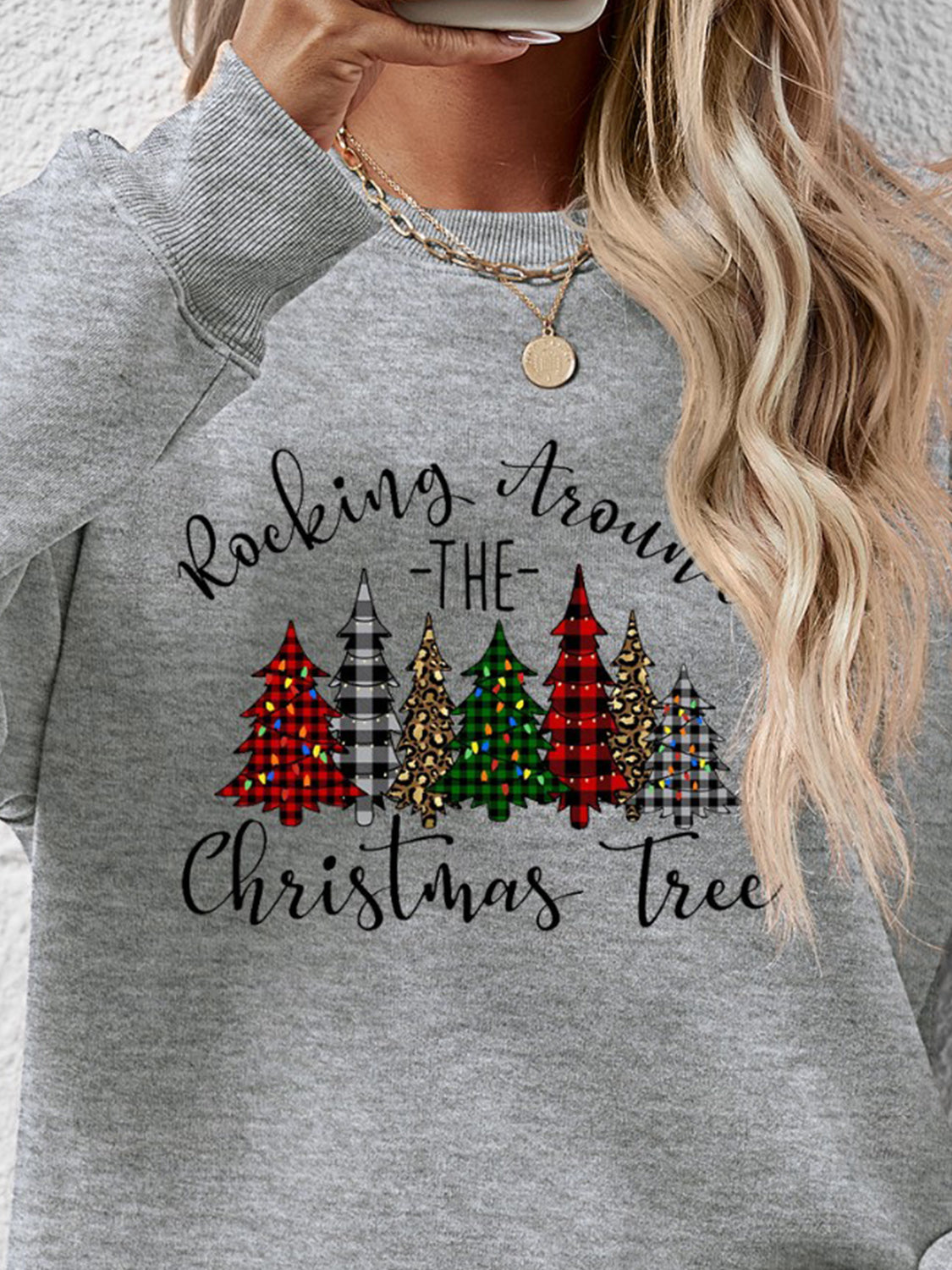 Christmas Tree Graphic Round Neck Sweatshirt-Jewearrings