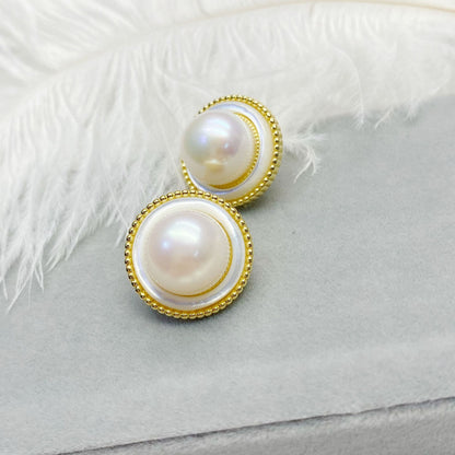 S925 Silver Inlaid Tian Natural Freshwater Pearl Earrings-Jewearrings