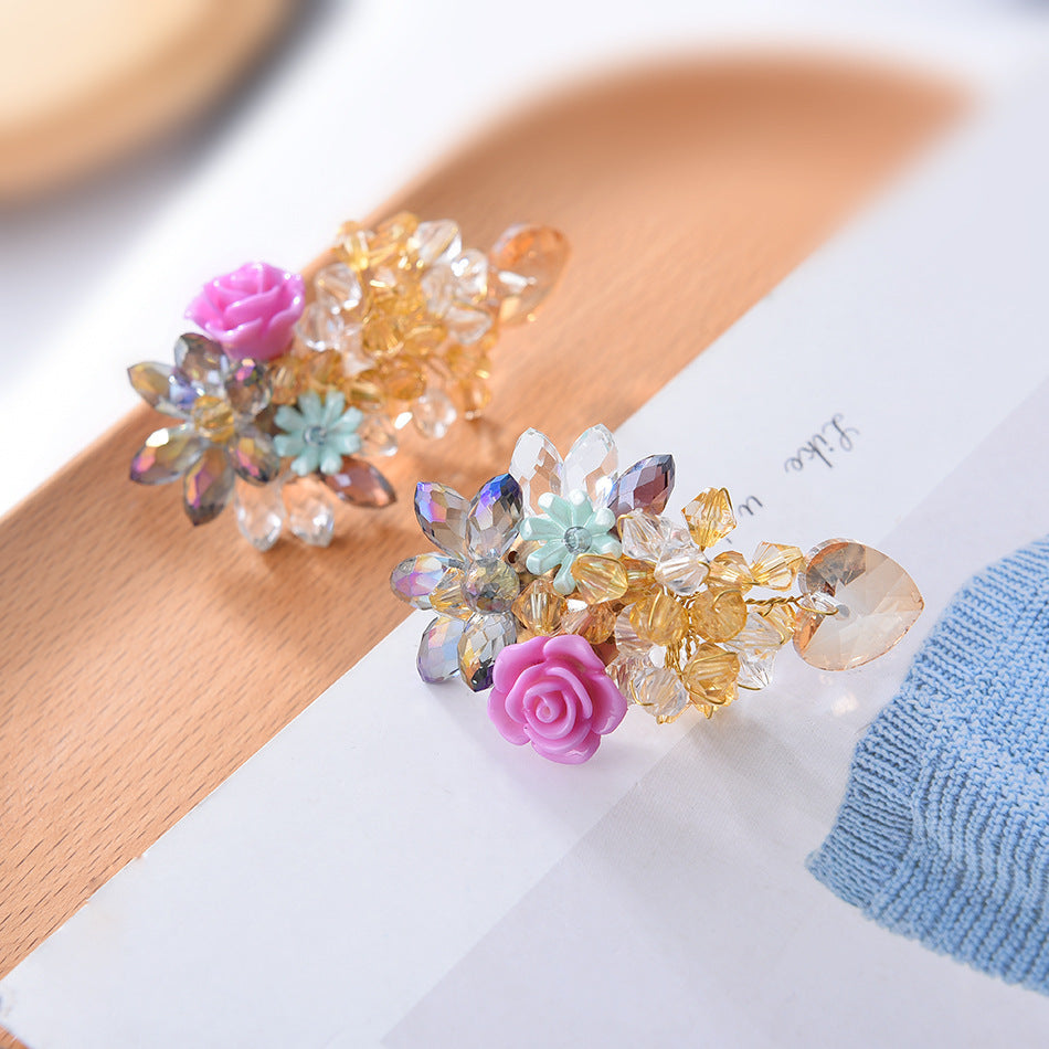 Dongdaemun Fantasy Super Fairy Crystal Stud Earrings Handmade Exquisite Color Girl Earrings Female-Jewearrings