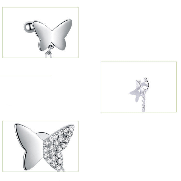 Silver Butterfly Butterfly Flying Platinum Plated Stud Earrings-Jewearrings