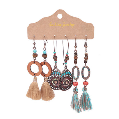 6-piece Set Tassel Bohemian Ethnic Style Hollow Stud Earrings-Jewearrings