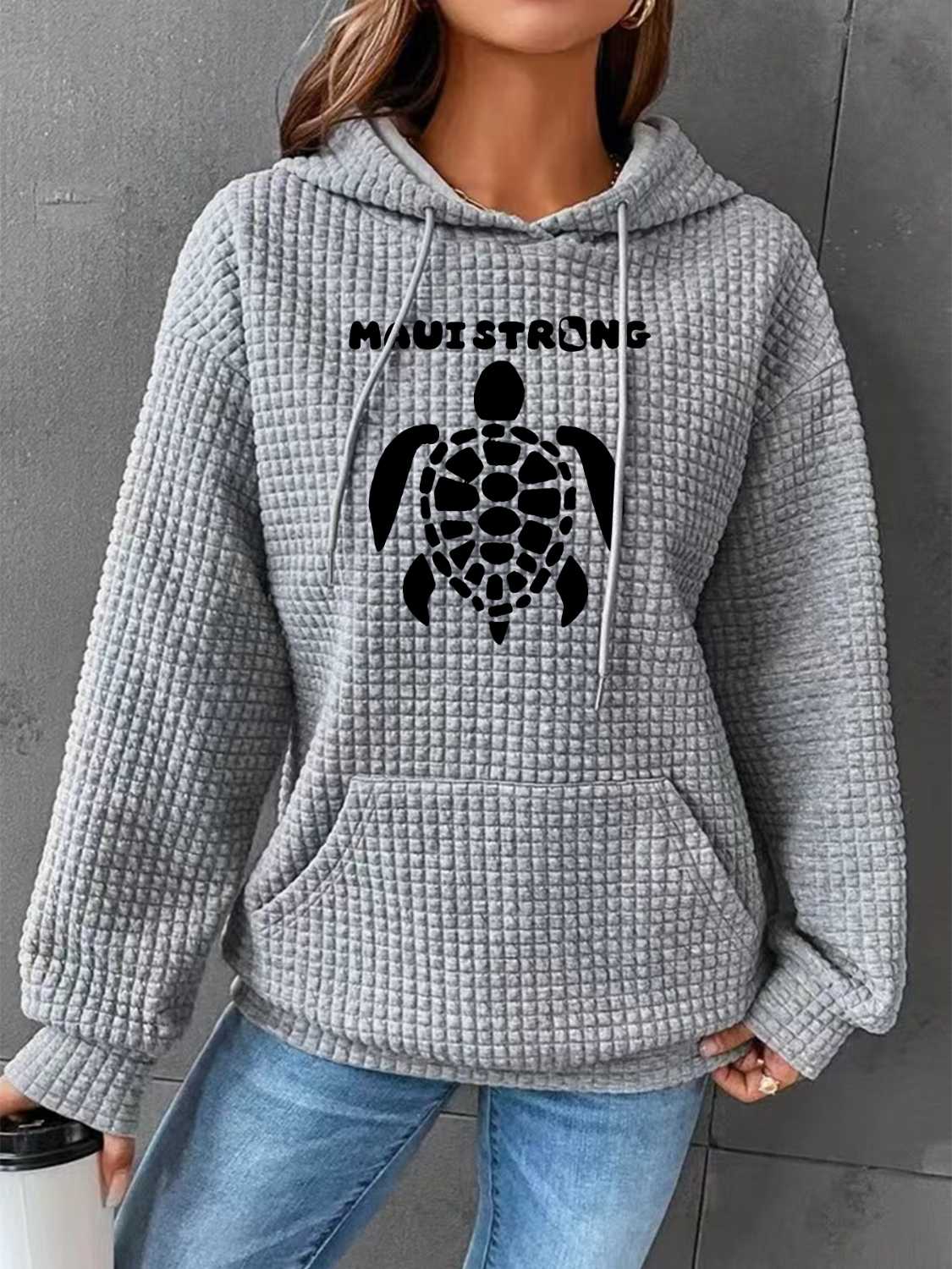 Full Size Turtle Graphic Drawstring Hoodie-Jewearrings