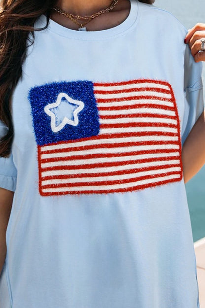 US Flag Round Neck Short Sleeve T-Shirt-Jewearrings