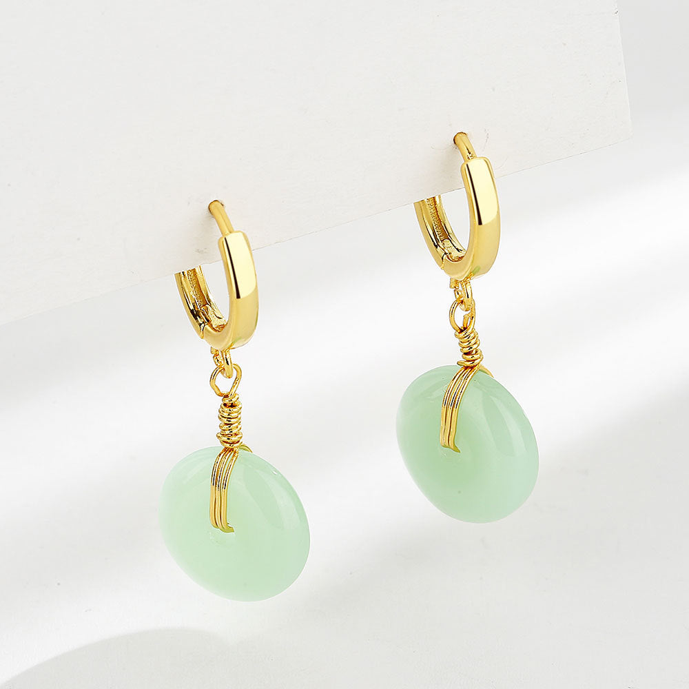 Women's Gold Plated Safety Buckle Hetian Jade Earrings-Jewearrings