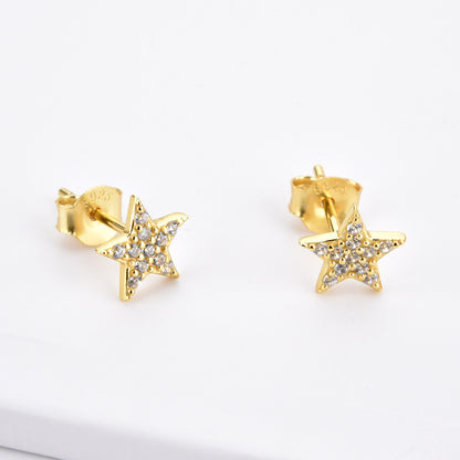 S925 Silver Moon Star Zircon Stud Earrings European And American Summer Simplicity Jewelry-Jewearrings