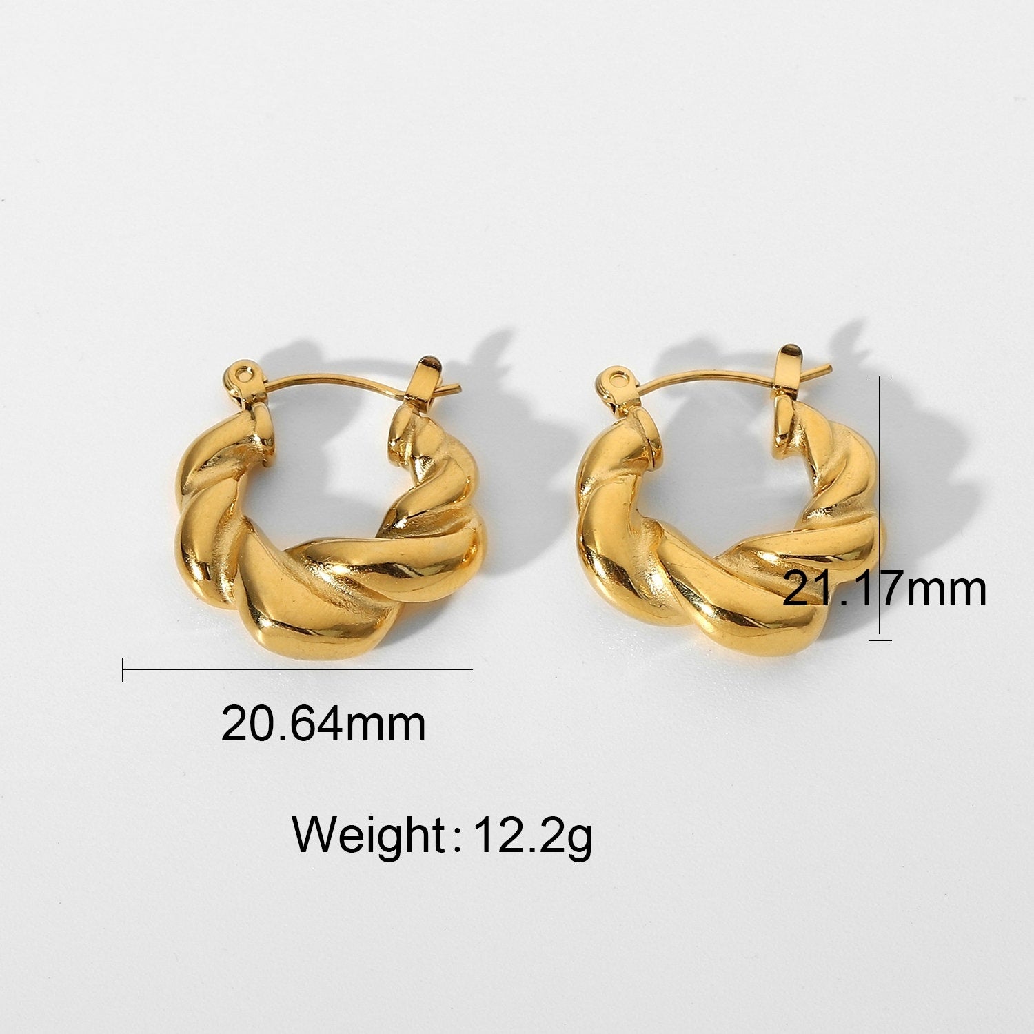 Women's 18K Gold Twist Weave Thick Type Round Ring Stainless Steel Earrings-Jewearrings