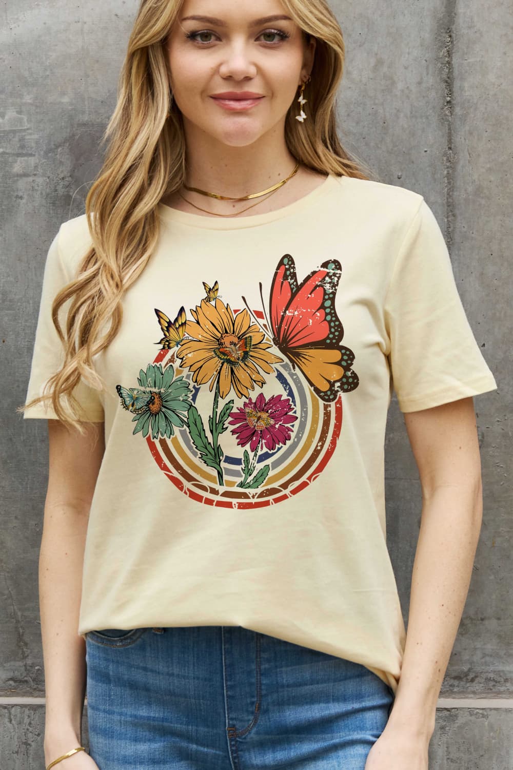 Simply Love Simply Love Full Size Flower & Butterfly Graphic Cotton Tee-Jewearrings