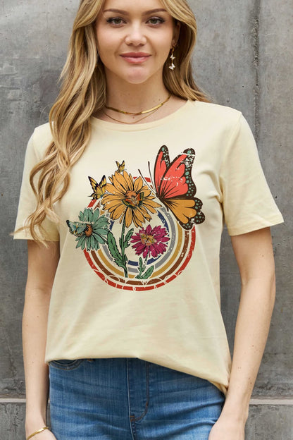 Simply Love Simply Love Full Size Flower & Butterfly Graphic Cotton Tee-Jewearrings