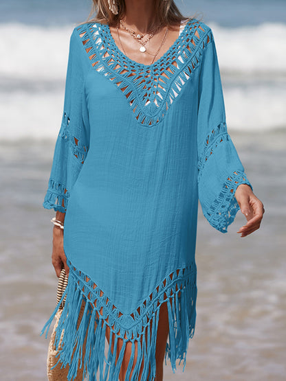 Cutout Fringe Scoop Neck Cover-Up-Jewearrings