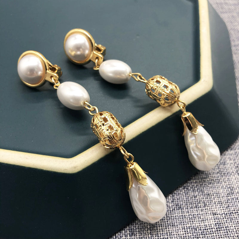 White Pearl Earrings Earrings Retro Drop Earrings-Jewearrings