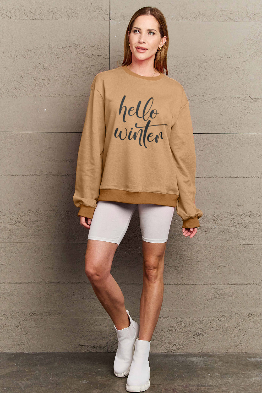 Simply Love Full Size HELLO WINTER Graphic Sweatshirt-Jewearrings