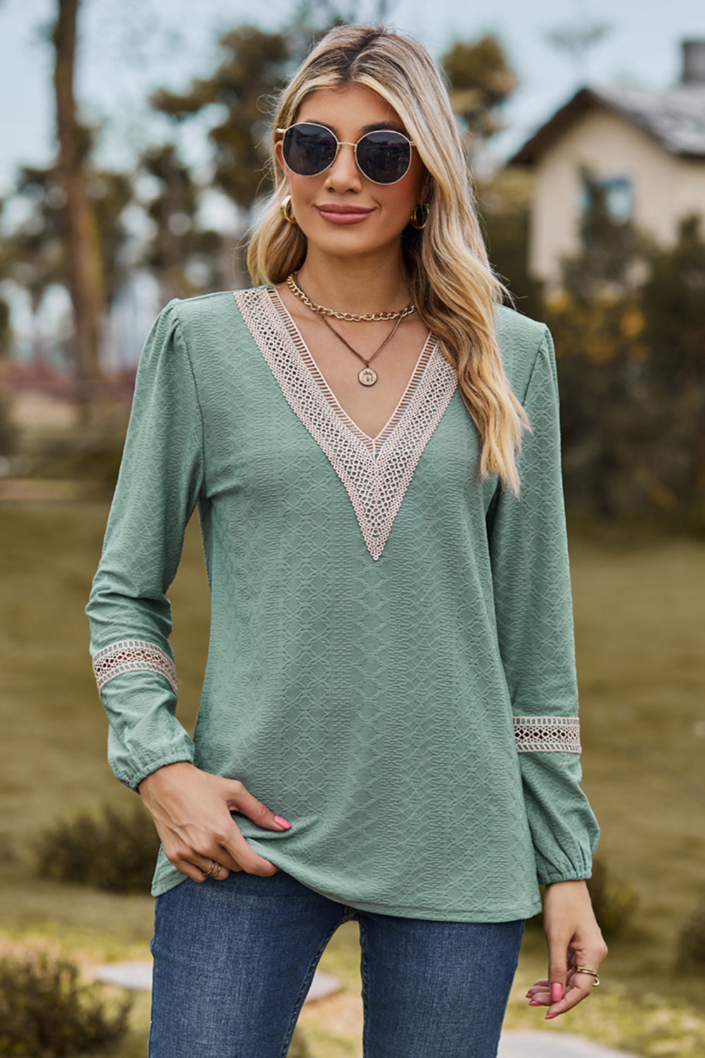 V-Neck Long Sleeve T-Shirt-Jewearrings