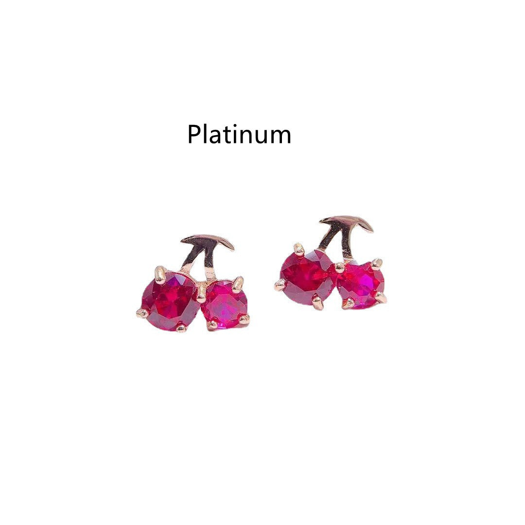 Red Corundum Small Cherry 925 Silver Stud Earrings-Jewearrings