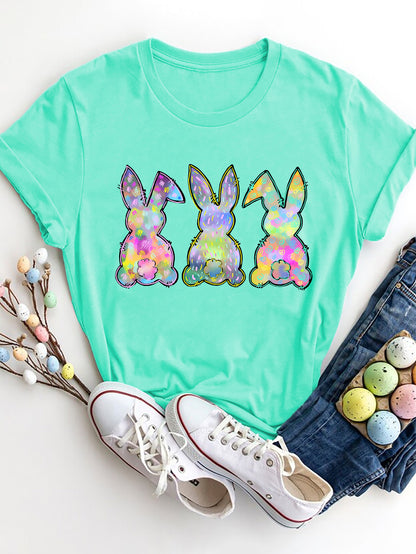 Rabbit Round Neck Short Sleeve T-Shirt-Jewearrings