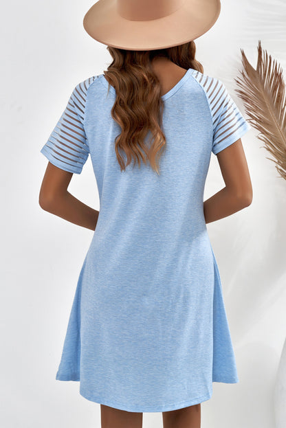 Sheer Striped Raglan Sleeve T-Shirt Dress-Jewearrings