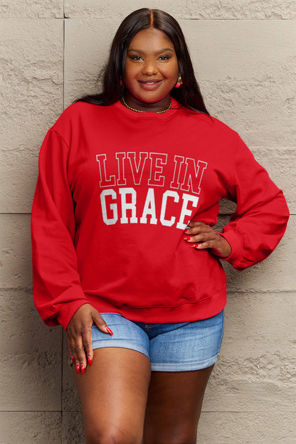 Simply Love Full Size LIVE IN GRACE Graphic Sweatshirt-Jewearrings