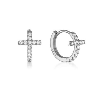 Cross Ear Clip Earrings Geometric Inlaid Zircon Girl-Jewearrings