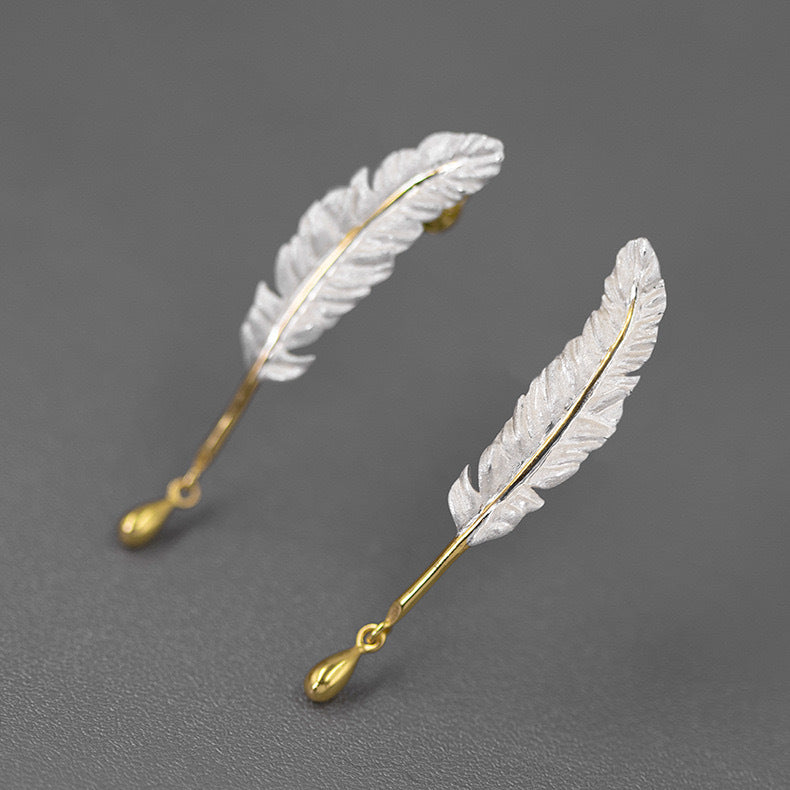 Feather S925 Sterling Silver Earrings-Jewearrings