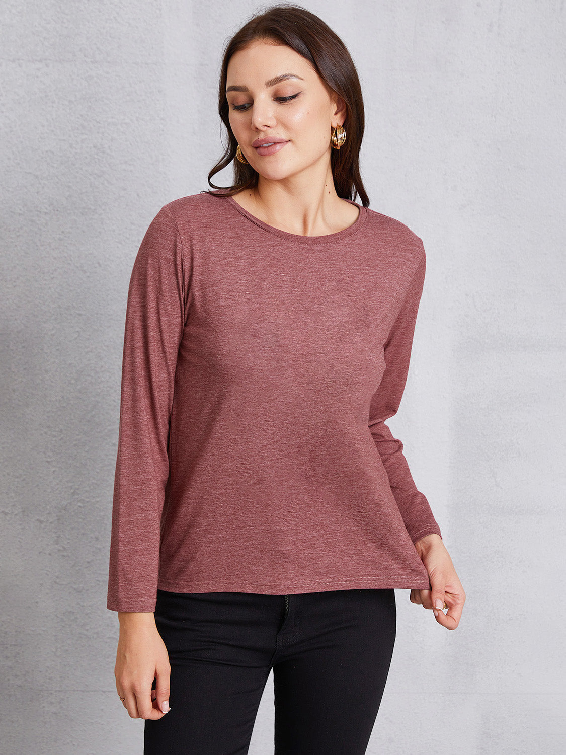 Round Neck Long Sleeve T-shirt-Jewearrings