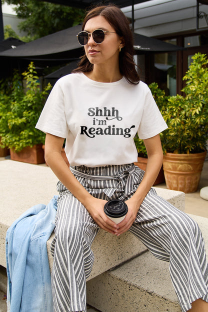 Simply Love Full Size SHHH I'M READING Short Sleeve T-Shirt-Jewearrings