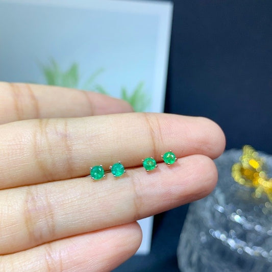 Natural Emerald Stud Earrings Stone 3MM Granny Green-Jewearrings