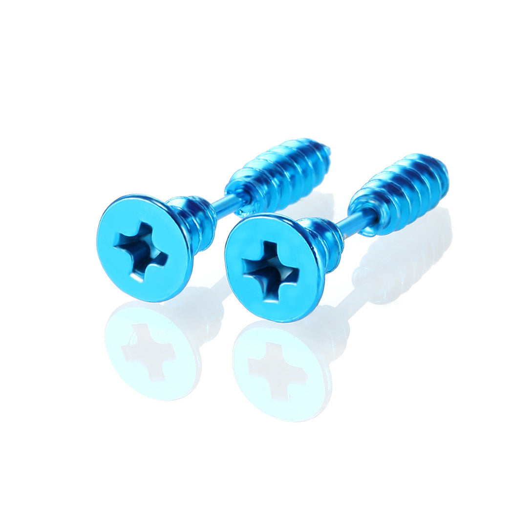 Stainless Steel Personalized Hip Hop Screw Stud Earrings-Jewearrings