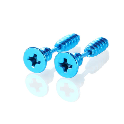 Stainless Steel Personalized Hip Hop Screw Stud Earrings-Jewearrings