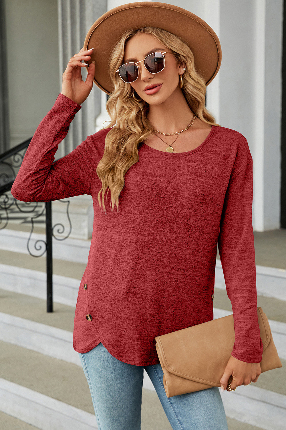 Round Neck Long Sleeve T-Shirt-Jewearrings