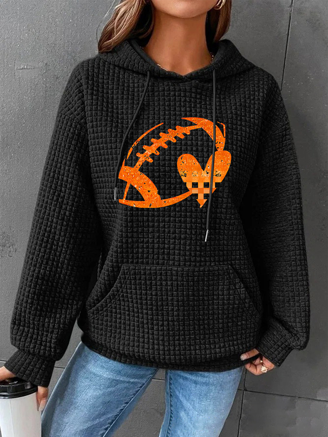 Full Size Football Graphic Drawstring Hoodie-Jewearrings